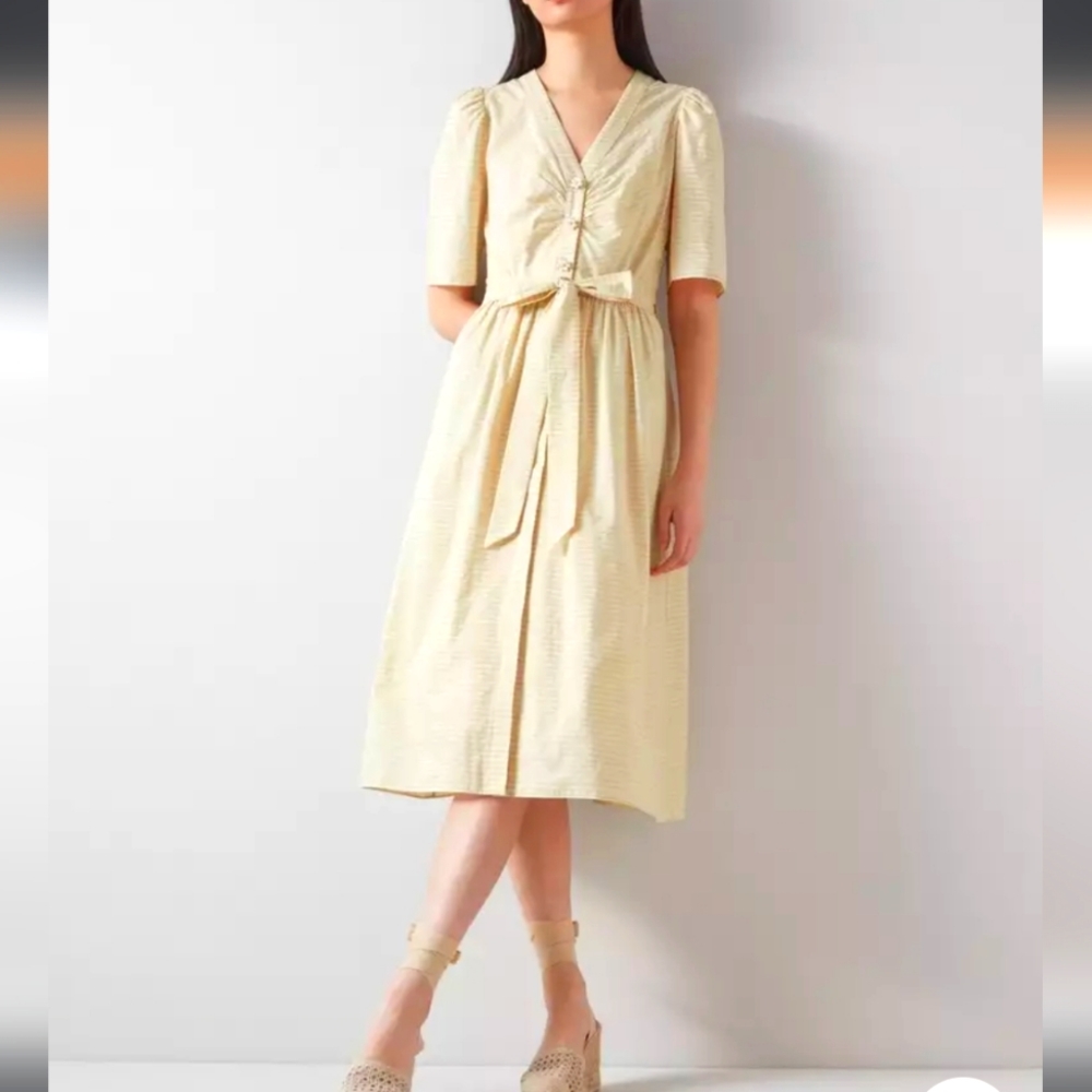 LK BENNETT Hendrick Beige and Silver Stripe Cotton Dress